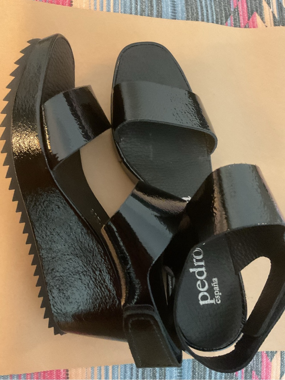 NWT Made in Spain Pedro Garcia Black Patent Leather Strappy Heeled Sandals.7,5 M
